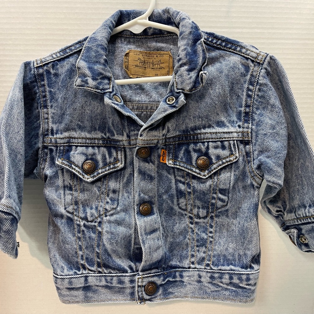 Vtg Little Levis Size 24 MonthsDenim Jean Jacket Baby Orange Tab USA